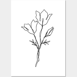 Wildflower Line Art | Floral Botanical Minimalist Lineart Posters and Art